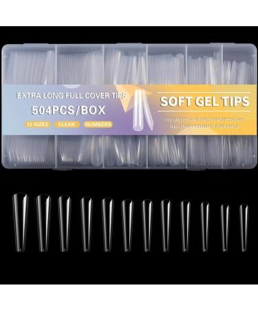 AJTUTUS 504x/Set Soft Gels Tips Press On Extra Long Full Cover Tips Clear Tips Ballerinas False s for Salons - Buy Online on GoSupps.com