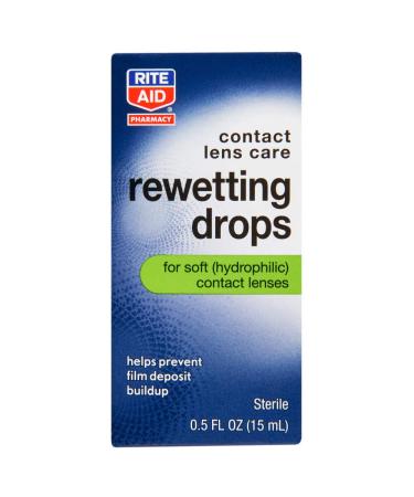 Rite Aid Contact Lens Care Rewetting Drops for Soft (Hydrophilic) Contact Lenses, 0.5 oz (15 ml) Sterile | Eye Contacts | Prevent Film Deposit Buildup | Contact Lens Solution | Eye Drops for Contacts