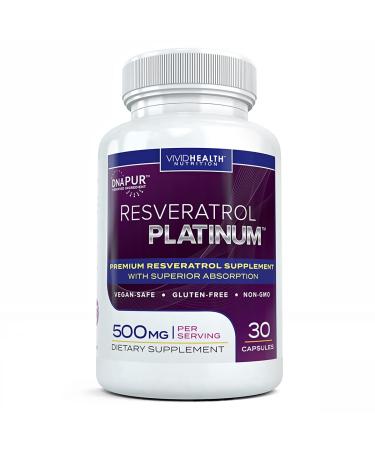 Resveratrol Platinum Antioxidants Supplement: Powerful Anti Aging Formula with Pure Natural Trans Resveratrol for Immune Support Vitality and Brain Health 30 Gluten Free Veggie Capsules