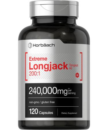 Longjack Tongkat Ali | 240,000 mg (200:1 Potent Extract) | 120 Capsules | Extreme Male Performance Supplement | Super Concentrated Herbal Extract Formula | Non-GMO and Gluten Free Pills | by Horbaach - Buy Online on GoSupps.com