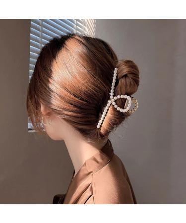 Threaded Gold Pearl Hair Claw for Thick Hair - Strong Hold Jaw Clips for Women - Fashion Hair Accessory Gift - Buy Online on GoSupps.com