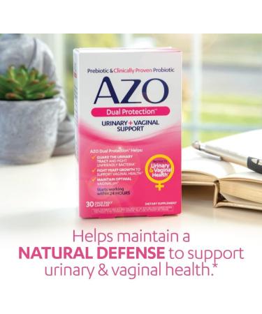 AZO Dual Protection | Urinary + Vaginal Support* | Prebiotic Plus Clinically Proven Women's Probiotic | Starts Working Within 24 Hours | Non-GMO | 30 Count (Pack of 2) 30 Count (Pack of 2) Dual Protection - Buy Online on GoSupps.com