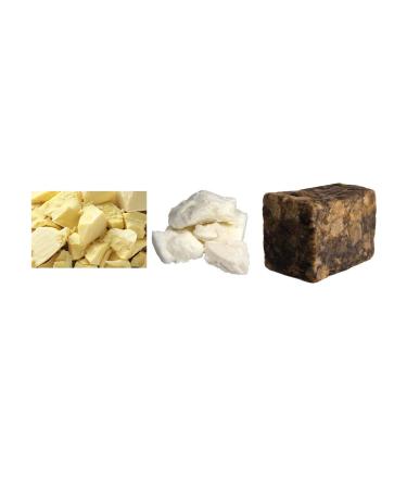 1 lb Raw Shea Butter Ivory 1 lb Raw Cocoa Butter & 1 lb Raw African Black Soap Combo by Caribbean Costablue