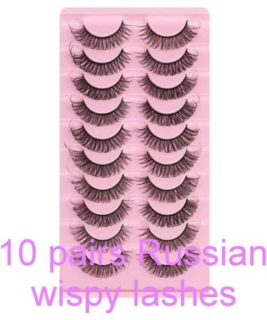 Bizzal False Eyelashes Russian Full Strip 10 Pairs 7D Faux Mink Fluffy Volume Wispy Reusable Handmade Thick Soft Long Dramatic Lashes for Makeup - Buy Online on GoSupps.com