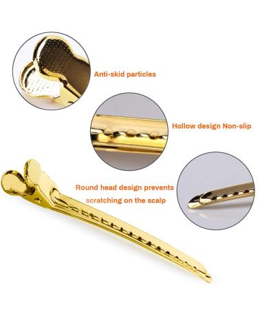 Stainless Steel Gold Hair Clips 12 Pack - Prong, Duckbill, Sectioning Clips for Hair Styling - Salon Barrettes - Buy Online on GoSupps.com