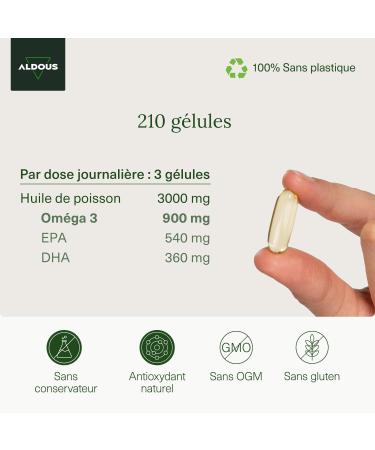 Omega 3 Softgels | 3000mg daily | 210 Capsules | With EPA and DHA Fatty Acids | Fish Oil | Vitamin E Fatty Acids | Vision Brain | Over 2 Months - Buy Online on GoSupps.com