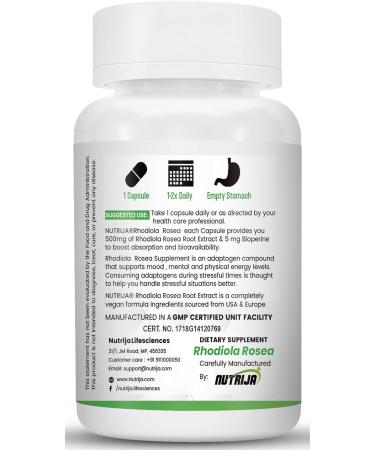 Rhodiola Rosea Root Extract 500mg - Adaptogen Complex 3% Rosavins & 1% Salidroside | 120 Capsules - International Shipping Available - Buy Online on GoSupps.com