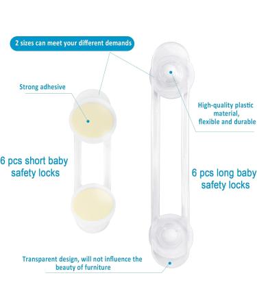 12 Pieces Baby Safety Locks - Childproof Cupboard Strap Set with 2 Sizes - Transparent Latches for Cabinet Drawer Safety - Buy Online on GoSupps.com