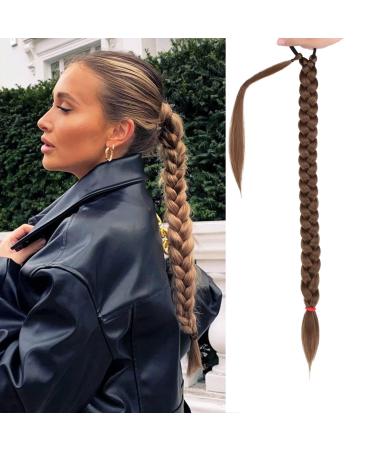 Leeven 26 Inch Ponytail Wrap Around Hair Extensions Synthetic Slick Ponytail Hair Pieces Natural Dark Blonde Ponytail Hair Extensions 827# 26 Inch (Pack of 1) 827# /Dark Blonde