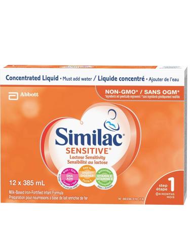 Similac Sensitive Lactose Sensitivity Baby Formula Concentrated Liquid 12 x 385 mL 0+ Months Orange 385 ml (Pack of 12)