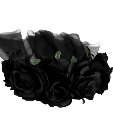 Flower Headband with Black Lace Veil Halloween Rose Headdress for Girls Women Ladies Floral Headwear Gothic Hair Band Hair Hoop Fancy Dress Up Costume Accessory Day of the Dead Cosplay Party Hairband - Buy Online on GoSupps.com