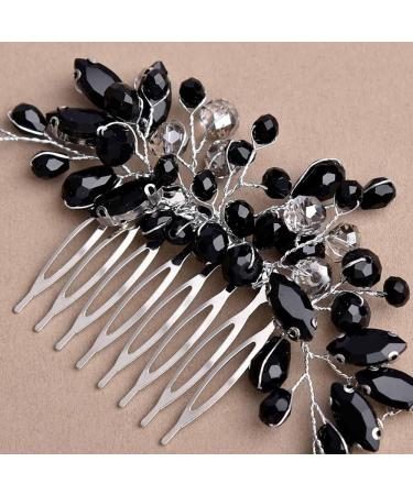 Black Crystal Bridal Hair Comb - Wedding Rhinestone Side Clip for Bride Prom Girl - Handmade Fashion Accessory - Buy Online on GoSupps.com