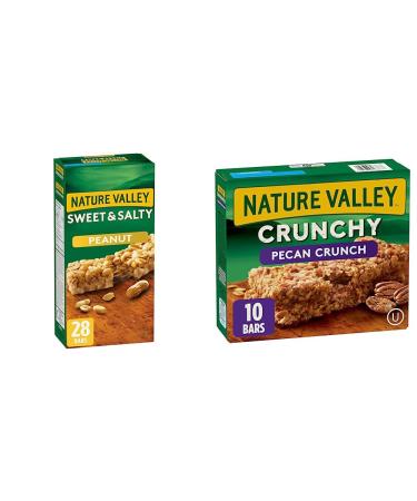 NATURE VALLEY - VALUE PACK - Sweet and Salty Peanut Chewy Nut Granola Bars 28 Bars 980 grams & Crunchy Granola Bars Pecan Crunch 10 Count
