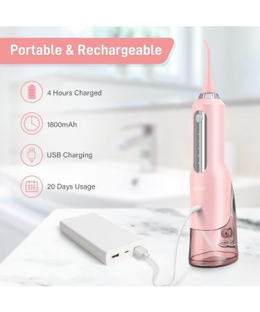 Sejoy Cordless Water Flosser - Portable Oral Irrigator for Travel & Home 270ML IPX7 Waterproof 5 Modes Pink - Buy Online on GoSupps.com