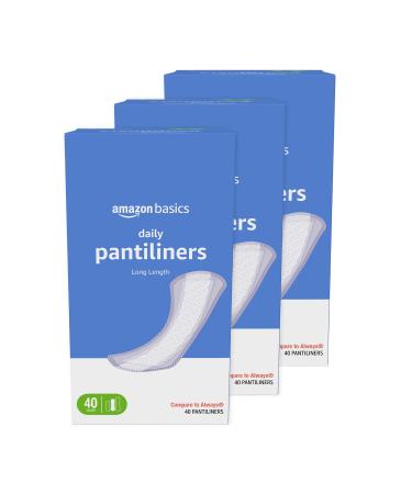 Amazon Basics Daily Pantiliner, Long Length, 120 Count, 3 Packs of 40 (Previously Solimo)