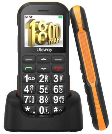 USHINING Big Button Mobile Phone for Elderly Dual SIM Unlocked GSM Senior Mobile Phones with 1800mAh Battery Charging Dock SOS Button Bluetooth Torch FM Radio-Black & Orange