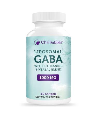 Liposomal GABA Supplements 1000mg with L-Theanine 200mg,High Absorption,Ashwagandha,Chamomile,Tart Cherry Herbal Supplement for Adults,60 Softgels,Non-GMO,Gluten Free 60 Count (Pack of 1)