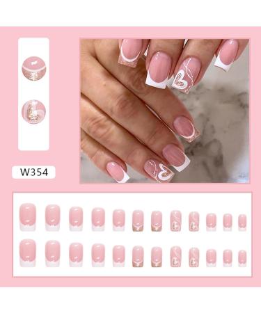 Pack of 24 Square Nails for Sticking Short with Rhinestones Square Short Cute Press on Nails Full Nails with Love Heart Pattern 24 for Fingernails 1pcs - Buy Online on GoSupps.com