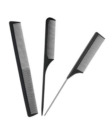 3 Pieces Tail Combs Set Salon Hair Comb Hairdressing Barber Comb Teasing Hair Comb for Women Men Heat Resistant Carbon Lift Teasing Combs for Home. colour 1