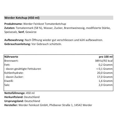 Buy 5 Bottles Werder Tomato Ketchup 450ml Gluten-Free Lactose-Free No Preservatives Fruity Tomato Sauce for International Shipping - Buy Online on GoSupps.com