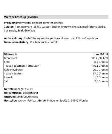 Werder Tomato Ketchup 450ml (Pack of 6) - Fruity Flavor | International Shipping Available - Buy Online on GoSupps.com