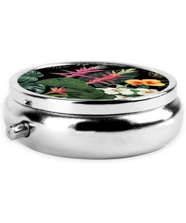 Tropical Flowers Mini Round Pill Box - 3 Compartment Travel Organizer Portable Medicine Case for Home & Office - Buy Online on GoSupps.com