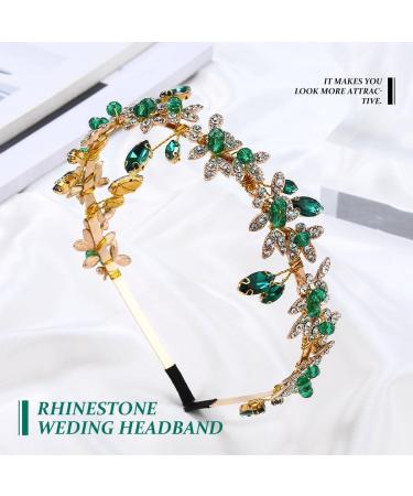 Green Rhinestone Gold Leaf Wedding Headpiece - Bridal Crystal Hair Hoop for Women and Girls - Buy Online on GoSupps.com