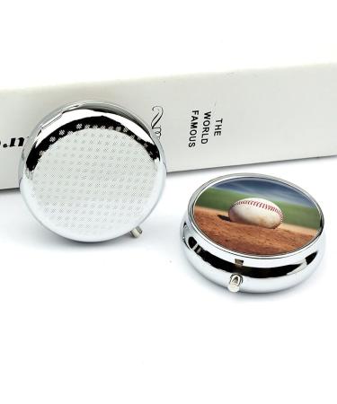 Shop Decorative Round Baseball Print Pill Box - 3 Compartment Portable Medicine Organizer | Metal Pocket Pill Case - Buy Online on GoSupps.com