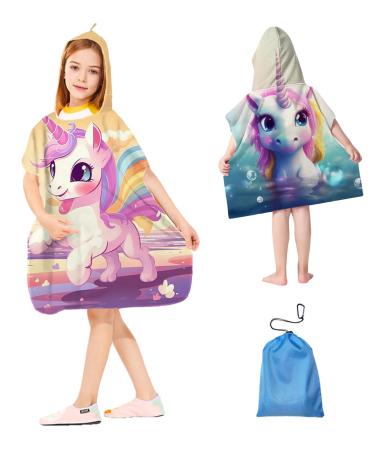 Aiorber microfiber children's bath towel with hood 76x76cm children's bath towel beach towel for swimming and pool shower towel for girls boys and toddlers with unicorn motifs green-02 76x76cm