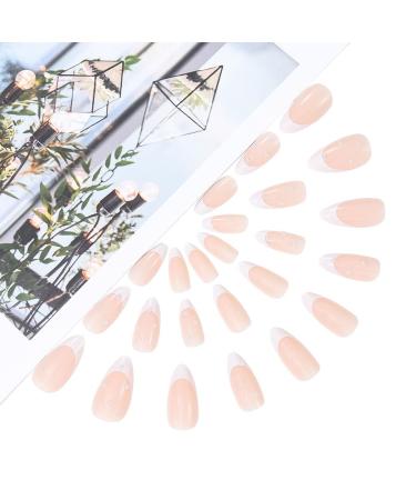 Brishow Pink French Short Artificial Nails - 24 Pearl Press-On Ballerina Acrylic Nails for Women & Girls | International Shipping Available - Buy Online on GoSupps.com