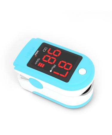 Pulox PO-100 pulse oximeter with LED display including hard case batteries protective cover nylon bag and carrying strap turquoise