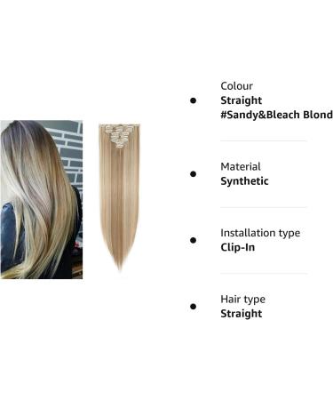 26 Straight Hair Extension 8-Piece Full Head Set Clip In Hair Extensions - Sandy & Bleach Blond, Heat-Resistant - Buy Online on GoSupps.com