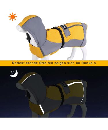 Buy Ownpets Waterproof Dog Rain Jacket with Hood | Adjustable Reflective Straps | Yellow & Gray (S) - Perfect for All Weather - Buy Online on GoSupps.com