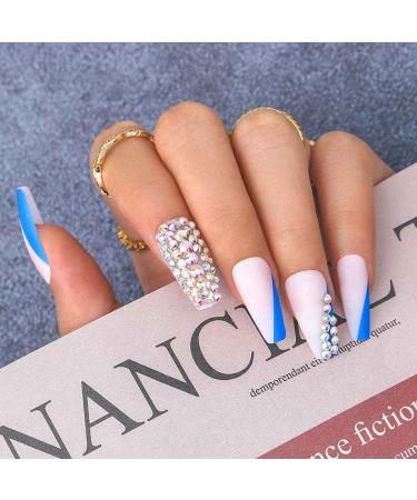 Sethexy Long Coffin False Nails - Crystal Sparkle Ballerina Acrylic Nails with Glue | 24 Premium Art Tips for Women & Girls - Buy Online on GoSupps.com
