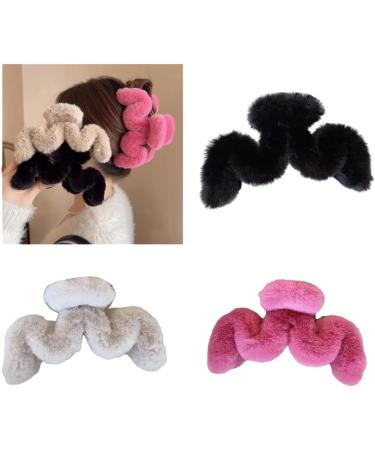 xbiez Wavelike Shape Hair Claw Clip for Women Big Hair Clip Hair Banana Jaw Clamp Plush Hair Grab Female Winter Hair Ornament Coffee color - Buy Online on GoSupps.com