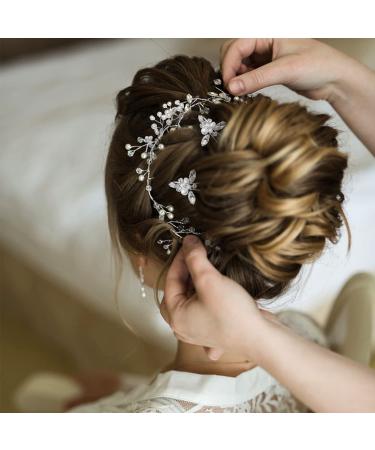 Bride Wedding Crystal Hair Vine - Silver Extra Long Pearl and Crystal Beads Headband for Women - Buy Online on GoSupps.com