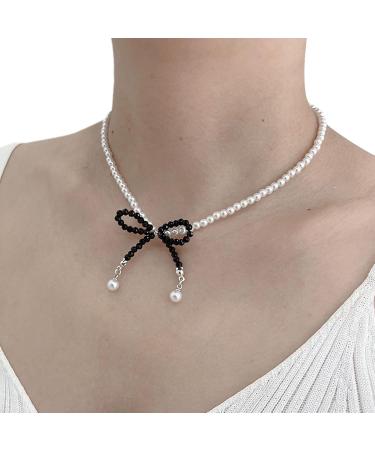 Oralgo's Bohemian Pearl Necklace | Loop Trailer & Collarbone Chain | Crystal Pearls Jewelry for Women & Girls - Black - Buy Online on GoSupps.com