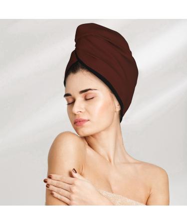 Hair Towel Wrap - Quick-Dry Hair Turban with Button | Soft & Absorbent Head Towel - Brown - Buy Online on GoSupps.com
