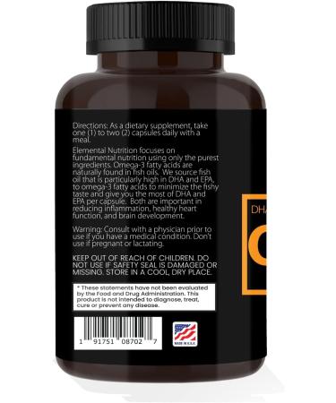 Elemental Nutrition Omega-3 from Fish Oils 60 Softgels Value Bottle of Eicosapentaenoic (EPA) & Docohexaenoic Acid (DHA) in a Black Grip Jar - Buy Online on GoSupps.com