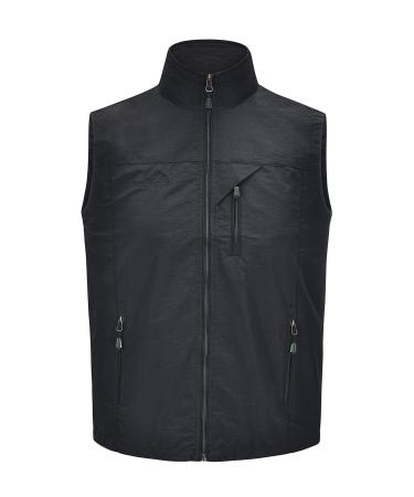 Spanye Men Lightweight Vest Outdoor Leisure Vest with Pockets Windproof Jacket For Sport Golf Work Medium 01black
