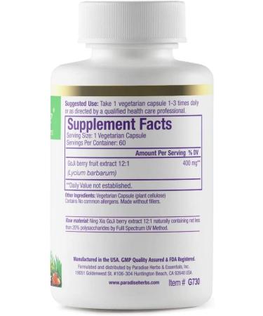 Paradise Herbs Goji Berries - 60 Vegetarian Capsules for Immune Support & Energy - Buy Online on GoSupps.com