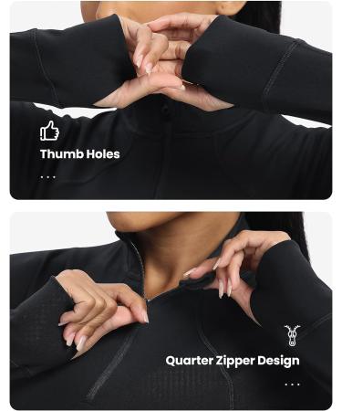 QUEENIEKE Women's Running Quarter Zip Pullover | Long Sleeve Shirt with Thumbholes & Pocket - Large Black - Buy Online on GoSupps.com