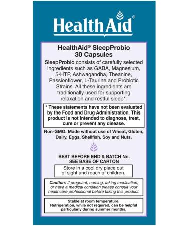 HealthAid SleepProbio Vegan Sleep Support Supplement 30 Capsules Once Daily Probiotics and Herbs to Support Restful Sleep & Relaxation - Buy Online on GoSupps.com