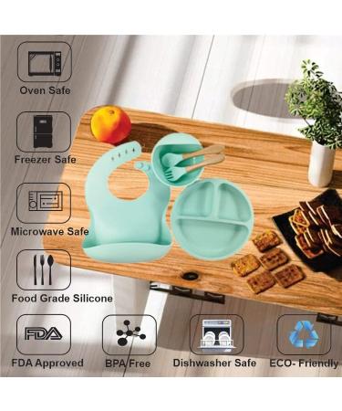 SilverStaar Baby Weaning Set | Silicone Suction Plate, Bowl, Spoon, Fork & Bib - Green | Detachable Suction Base | Feeding Set for Babies & Toddlers - Buy Online on GoSupps.com