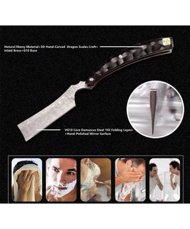 Aibote VG10 Damast Steel Straight Folding Razor - Men's Classic Barber Blade with 3D Dragon Scales Ebony Handle & Flannel Etui - International Shipping Available - Buy Online on GoSupps.com