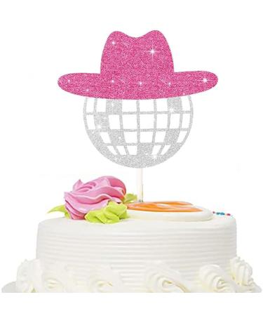 1Pcs Glitter Disco Ball Cake Decorations Cowboy Hat Cake Toppers Western Disco Ball Cupcake Topper for Western Theme Party Favors Supplies Newdiscoball