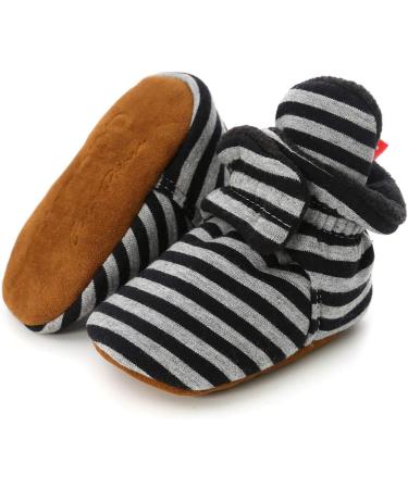 LACOFIA Baby Anti-Slip Soft Sole Slipper Booties | Winter Crib Shoes 0-6 Months | Black Strips - Buy Online on GoSupps.com