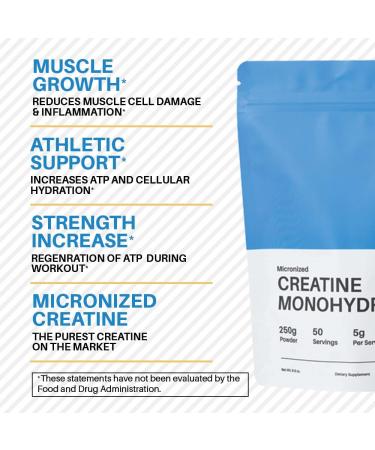 Donson Creatine Monohydrate - Pure Micronized Creatine Powder for Muscle Growth & Endurance - 8.8oz - 50 Servings for Men & Women - Buy Online on GoSupps.com