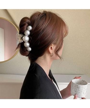 White Large Pearl Hair Claw Clips - Strong Hold Barrettes for Women | Ideal for Daily, Birthday, Wedding Wear | Nonslip Hair Accessories for Thick or Thin Hair - Buy Online on GoSupps.com