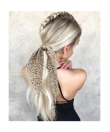 Cheetah Print Bow Scrunchie Set for Women - Black/Brown/White 2pcs | Elastic Hair Scarf Ties with Bunny Ear Bands in Leopard Pattern - Style 1 - Buy Online on GoSupps.com